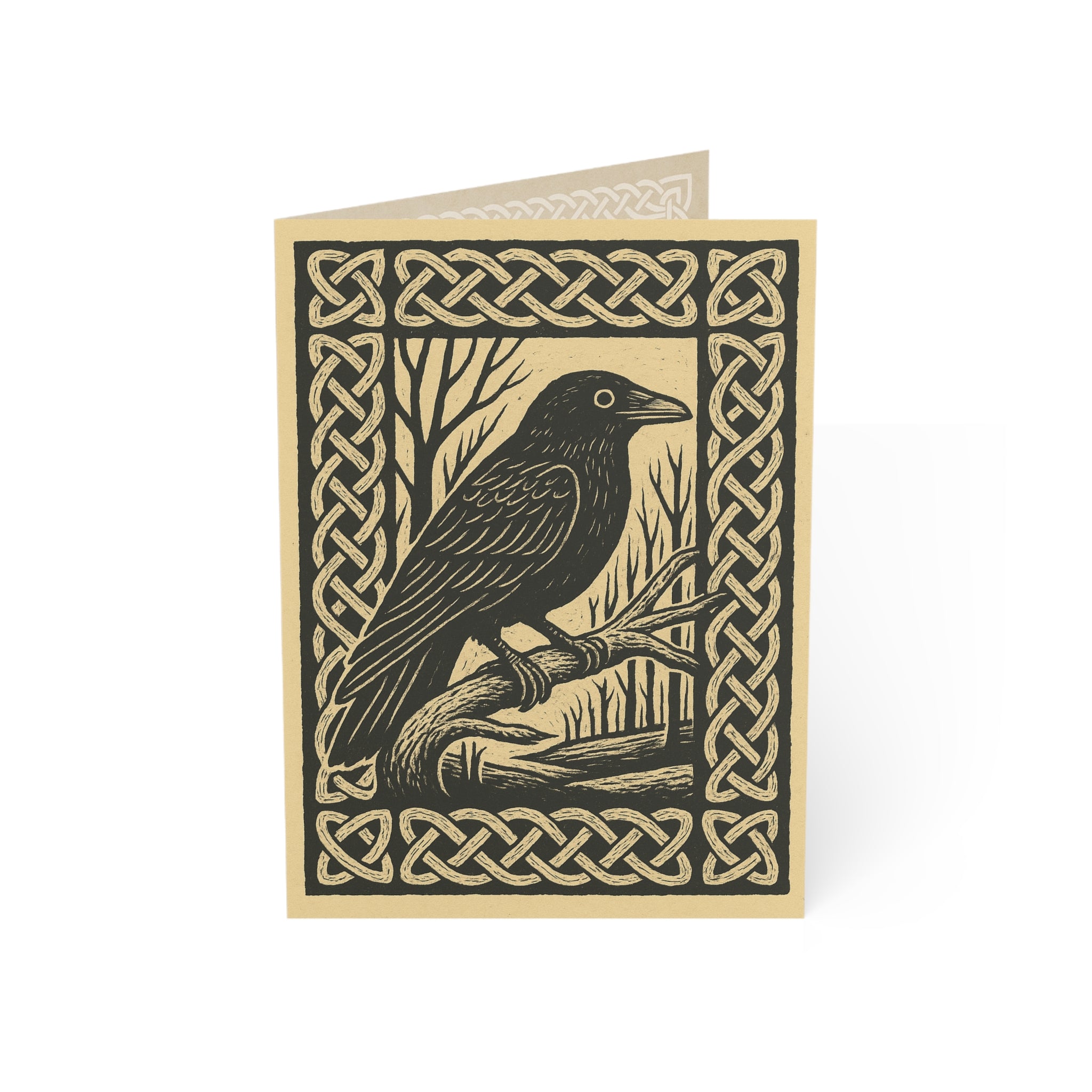 Viking Raven Block Print Greeting Cards — Pack of 1/10/30/50
