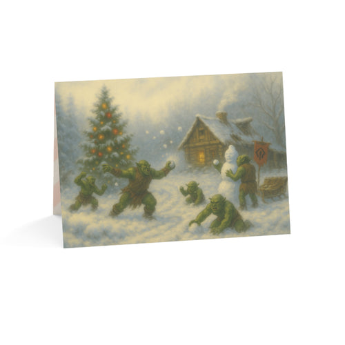 Greeting Cards - Happy Holiday Orcs Play in Conquered Lands Design - Set of 10
