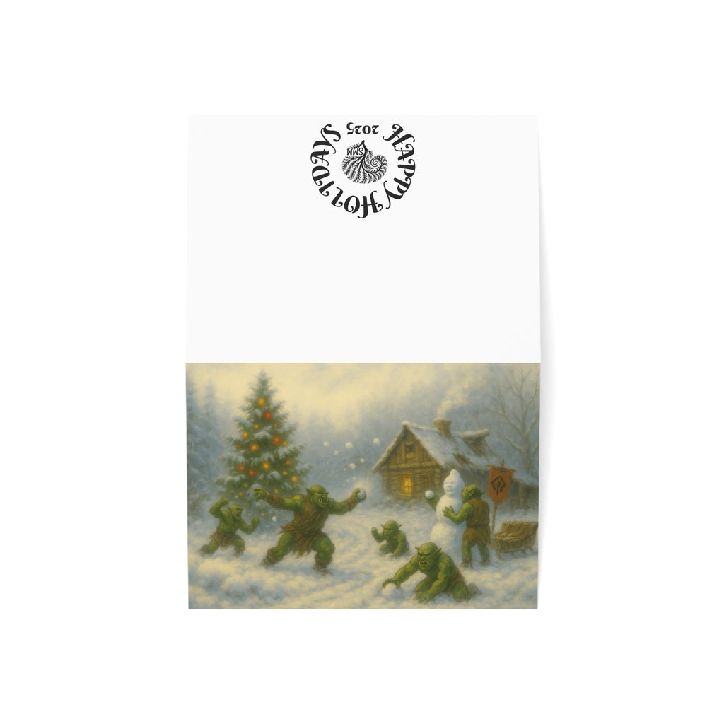Greeting Cards - Happy Holiday Orcs Play in Conquered Lands Design - Set of 10