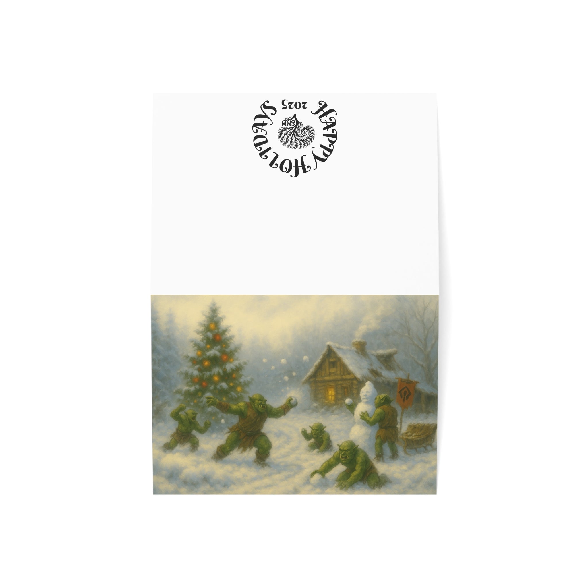 Greeting Cards - Happy Holiday Orcs Play in Conquered Lands Design - Set of 10