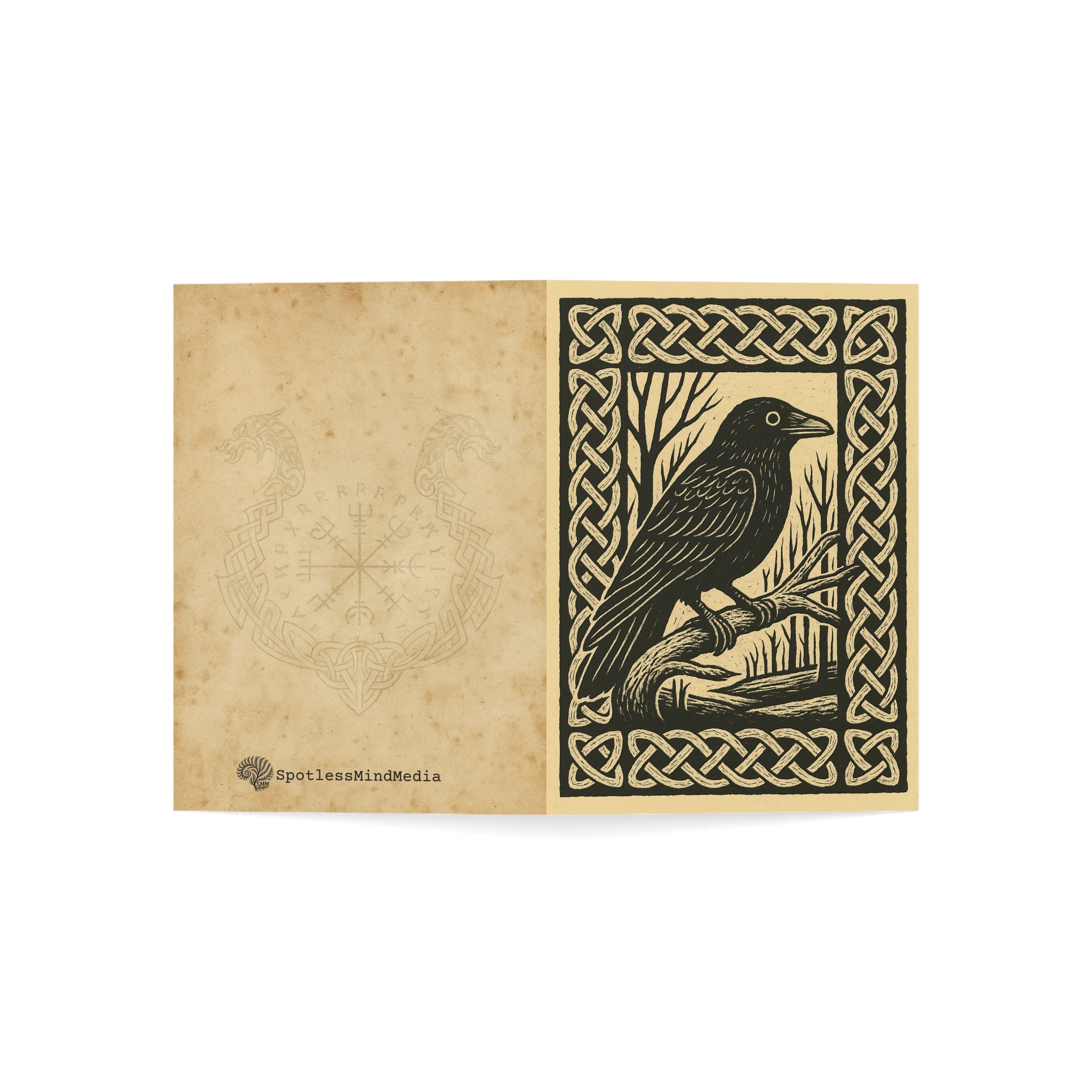 Viking Raven Block Print Greeting Cards — Pack of 1/10/30/50
