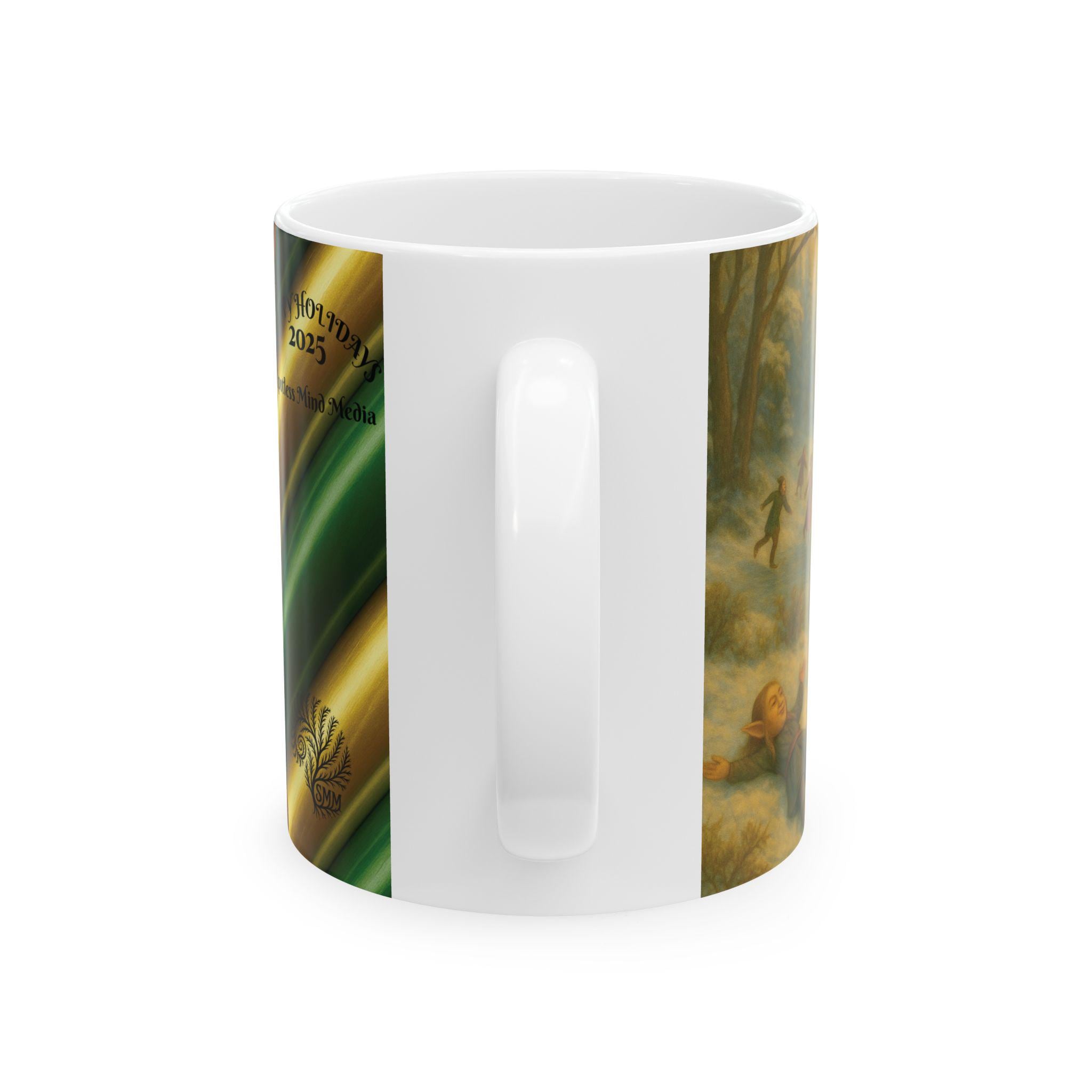 Snowy Elves Ceramic Mug, Christmas Coffee Cup, Holiday Hot Cocoa Mug, Winter Tea Mug, Seasonal Drinkware, Festive Gift Mug