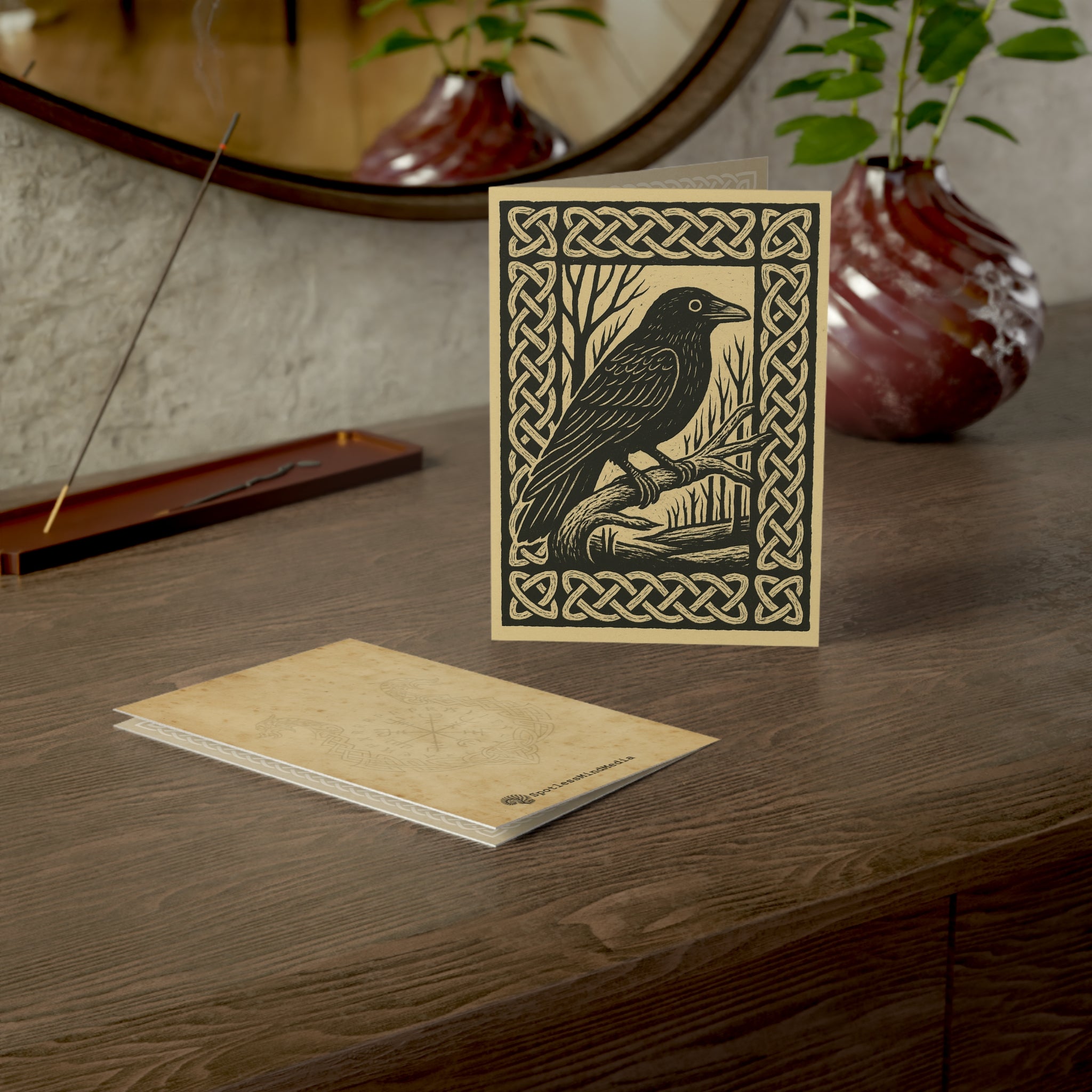 Viking Raven Block Print Greeting Cards — Pack of 1/10/30/50