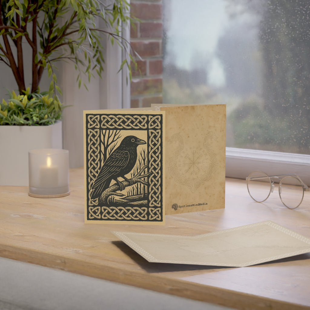 Viking Raven Block Print Greeting Cards — Pack of 1/10/30/50