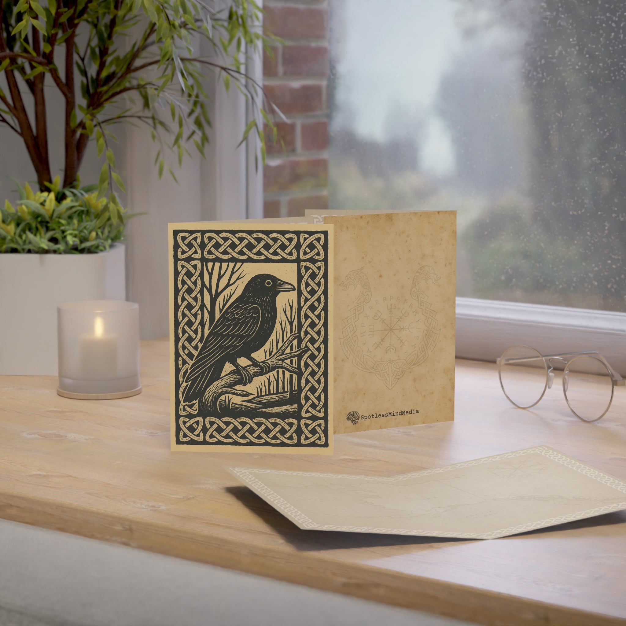 Viking Raven Block Print Greeting Cards — Pack of 1/10/30/50