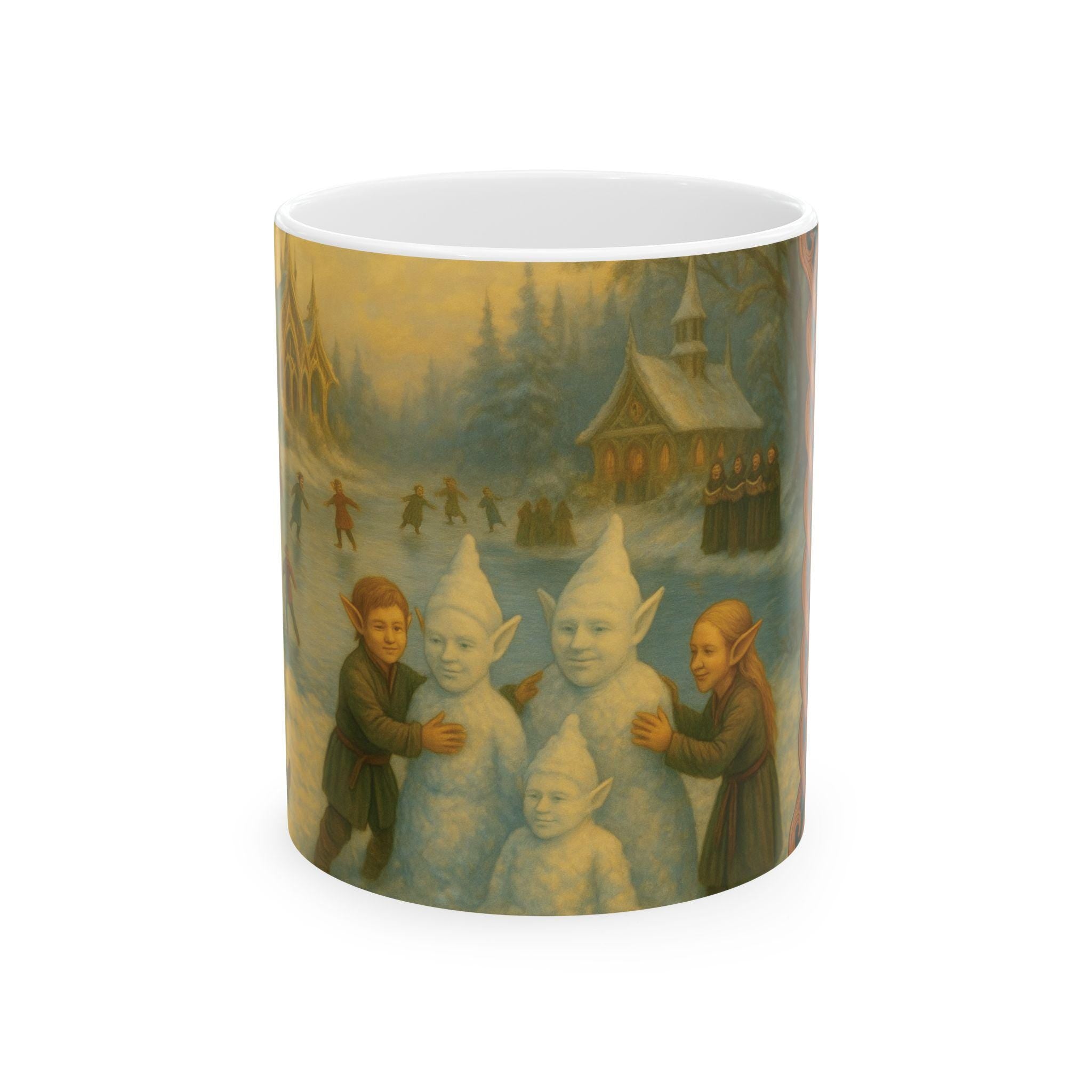 Snowy Elves Ceramic Mug, Christmas Coffee Cup, Holiday Hot Cocoa Mug, Winter Tea Mug, Seasonal Drinkware, Festive Gift Mug