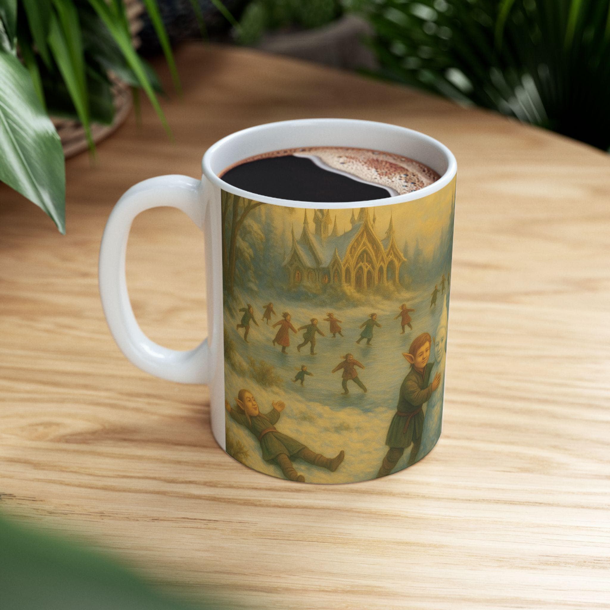 Snowy Elves Ceramic Mug, Christmas Coffee Cup, Holiday Hot Cocoa Mug, Winter Tea Mug, Seasonal Drinkware, Festive Gift Mug