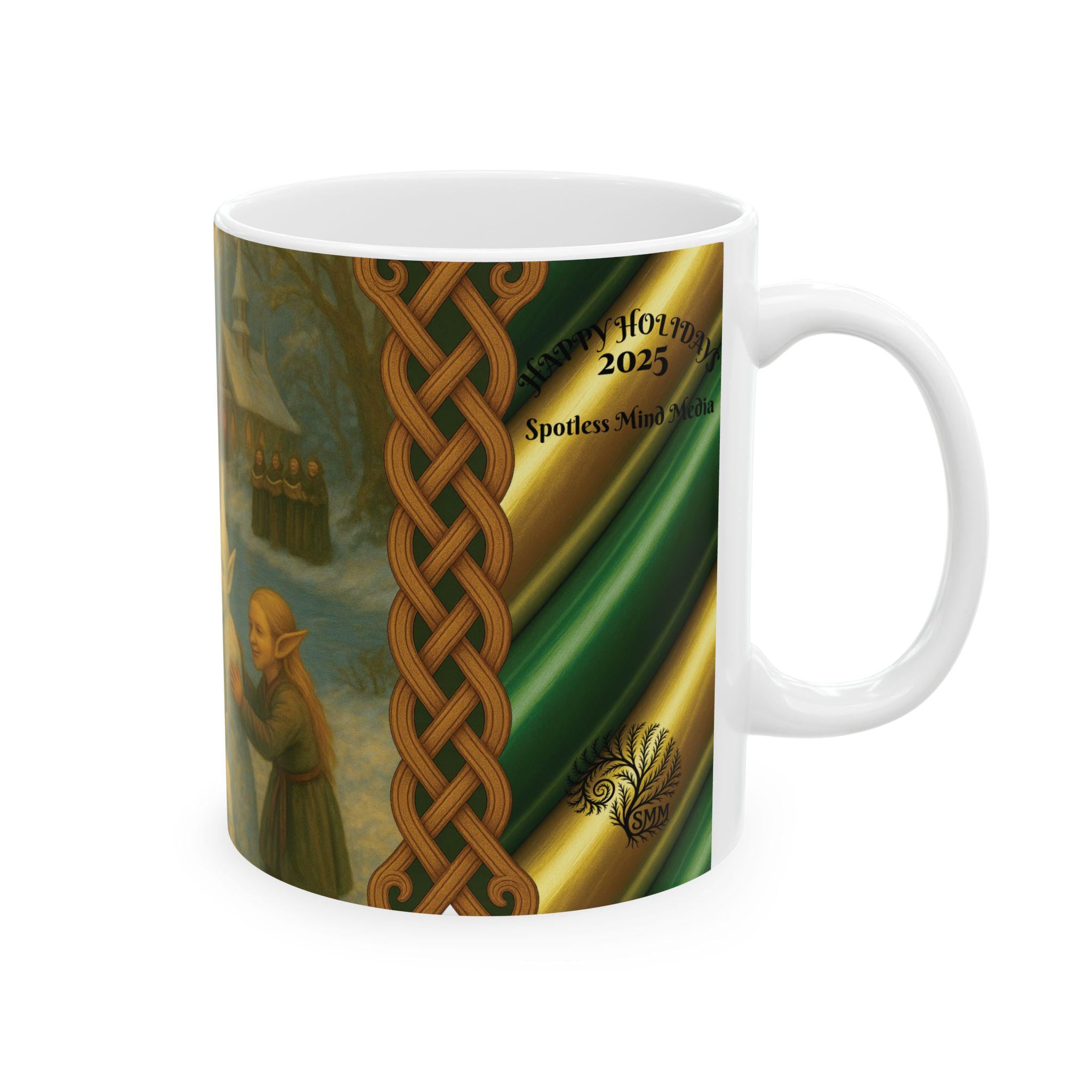 Snowy Elves Ceramic Mug, Christmas Coffee Cup, Holiday Hot Cocoa Mug, Winter Tea Mug, Seasonal Drinkware, Festive Gift Mug