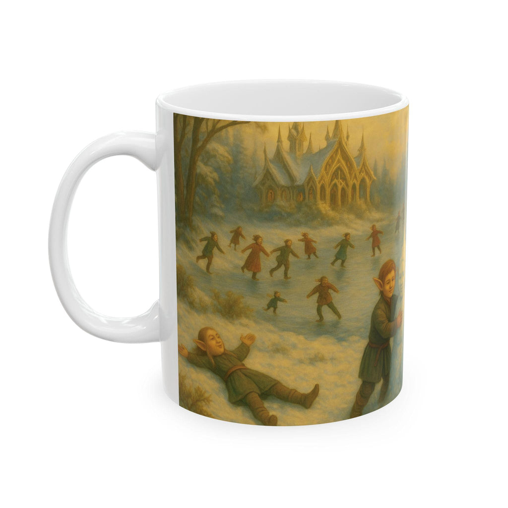 Snowy Elves Ceramic Mug, Christmas Coffee Cup, Holiday Hot Cocoa Mug, Winter Tea Mug, Seasonal Drinkware, Festive Gift Mug