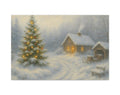 Cozy Snowy Cabin with Lit Christmas Tree Matte Canvas