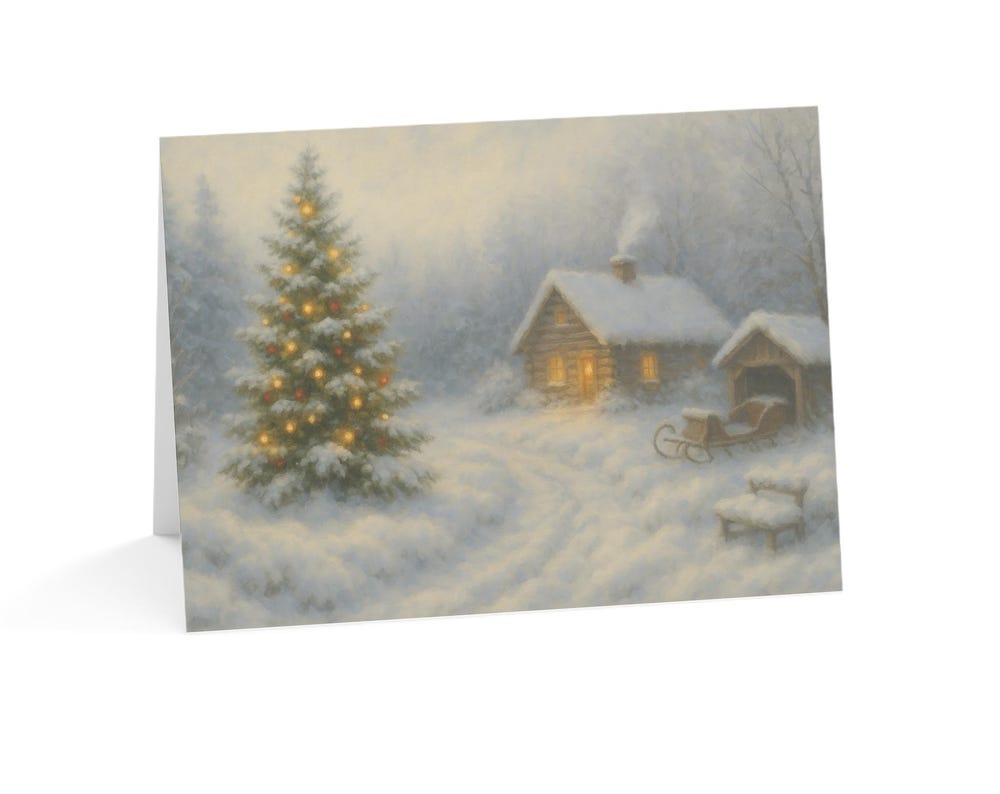 Cozy Snowy Cabin Christmas Cards